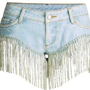 ZJXH Ladies Size L Fringed Wide Leg Denim Shorts